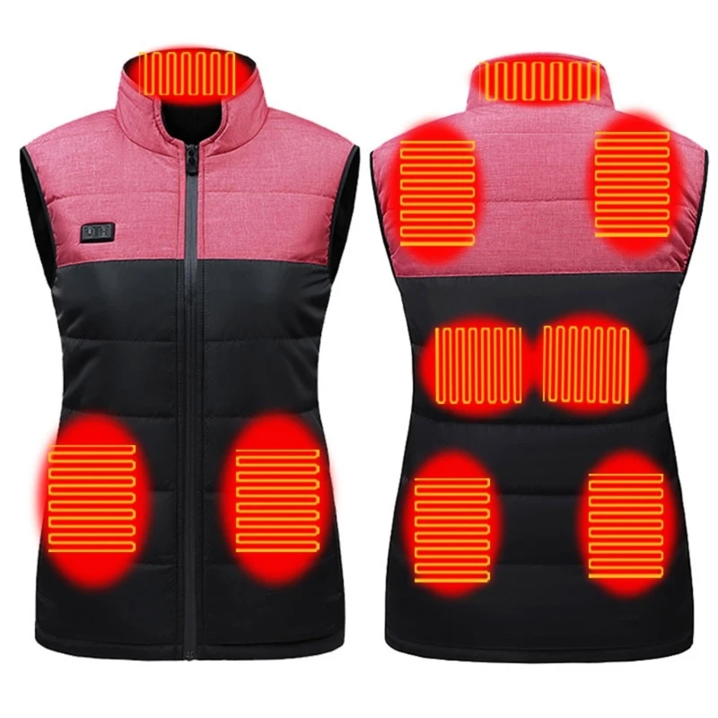 

4/9 Place Heated Vest for Men Women Double Switch Heating Contrast Color Zipper Sleeveless Waistcoat No Drop Shipping