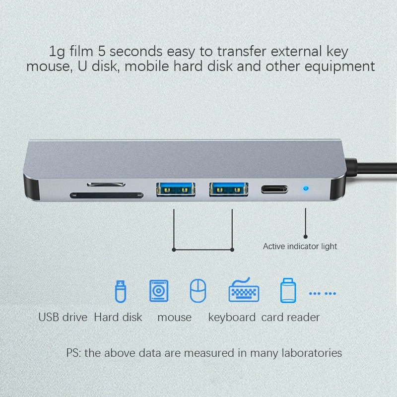 Адаптер USB-концентратора 6 в 1 типа C с 4K 30 Гц - совместимым многопортовым