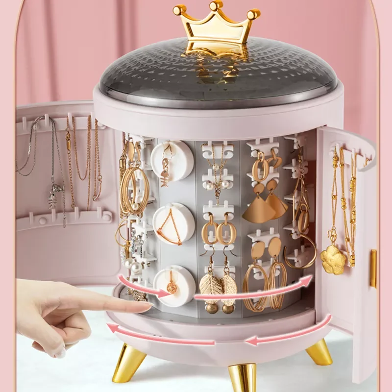 

NEW2023 Crown 360 Rotating Jewelry Organizer Earring Ring Display Cosmetic Storage Box Necklace Desktop Organizer 2022 Dropshipp