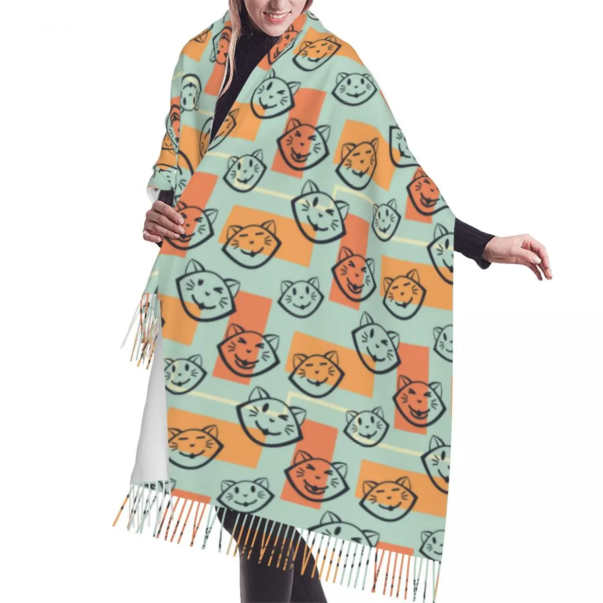 

Cats Pattern Soft Cozy Cashmere Scarf Woven Wrap Womans Warm Shawl