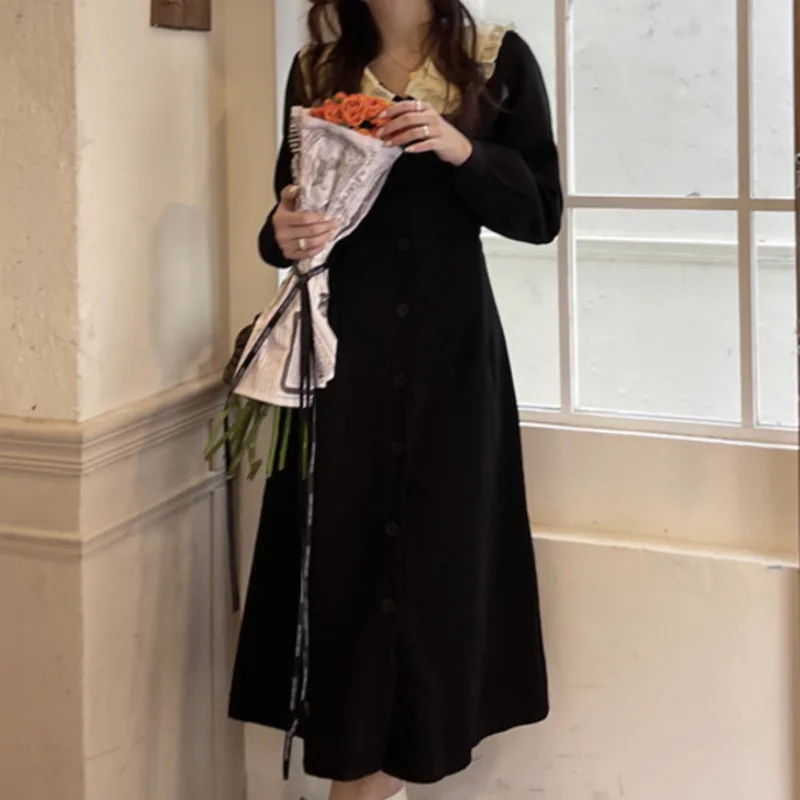 

Women Dress Autumn Winter New Women's Sweet Color Matching Collar Skirt Women's Dress Slim Waist French Dress
