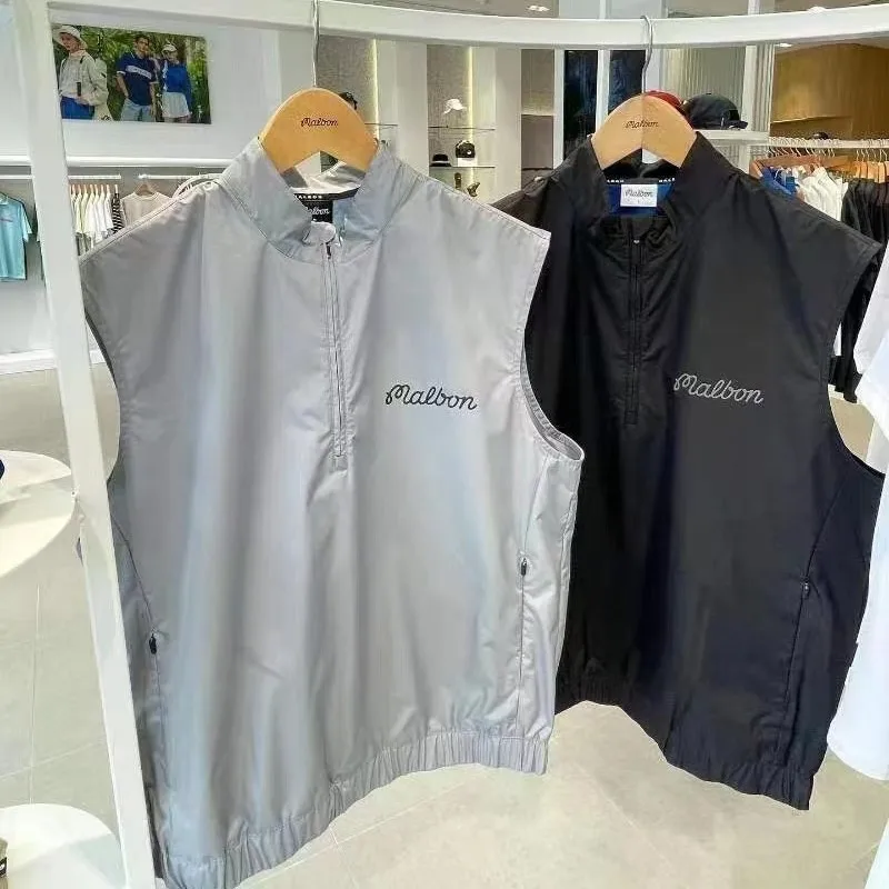 Men's Lightweight Golf Vest Sleeveless Softshell Jacket Windproof Outerwear Vest for Travel Running Hiking