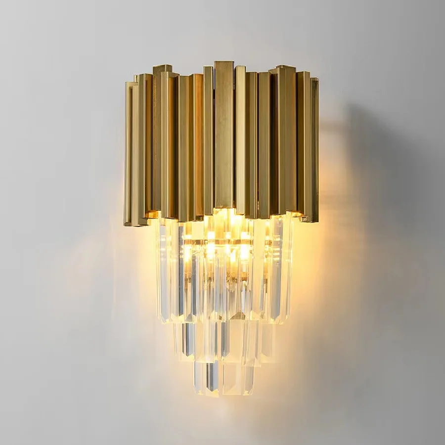 

iWP Modern Copper Indoor Sconce Crystal LED Decor Wall Light Gold Wall Lamp For Living Room Bedroom Restroom Stair Toilet Light