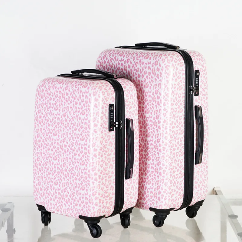 New 20/24 inch travel suitcase on wheels Women pink Leopard print rolling Luggage ABS+PC lightweight luggage ock trolley case