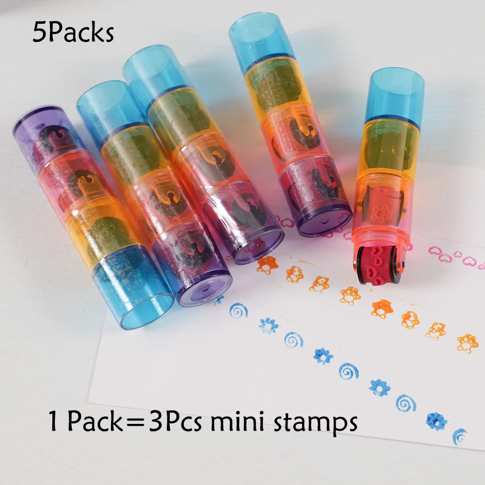 

5 Packs Colorful Ink Pad Stamp Seal Preschool Learning Toy Roller Drawing Diary Tool for Kids Birthday Party Favors School Gifts