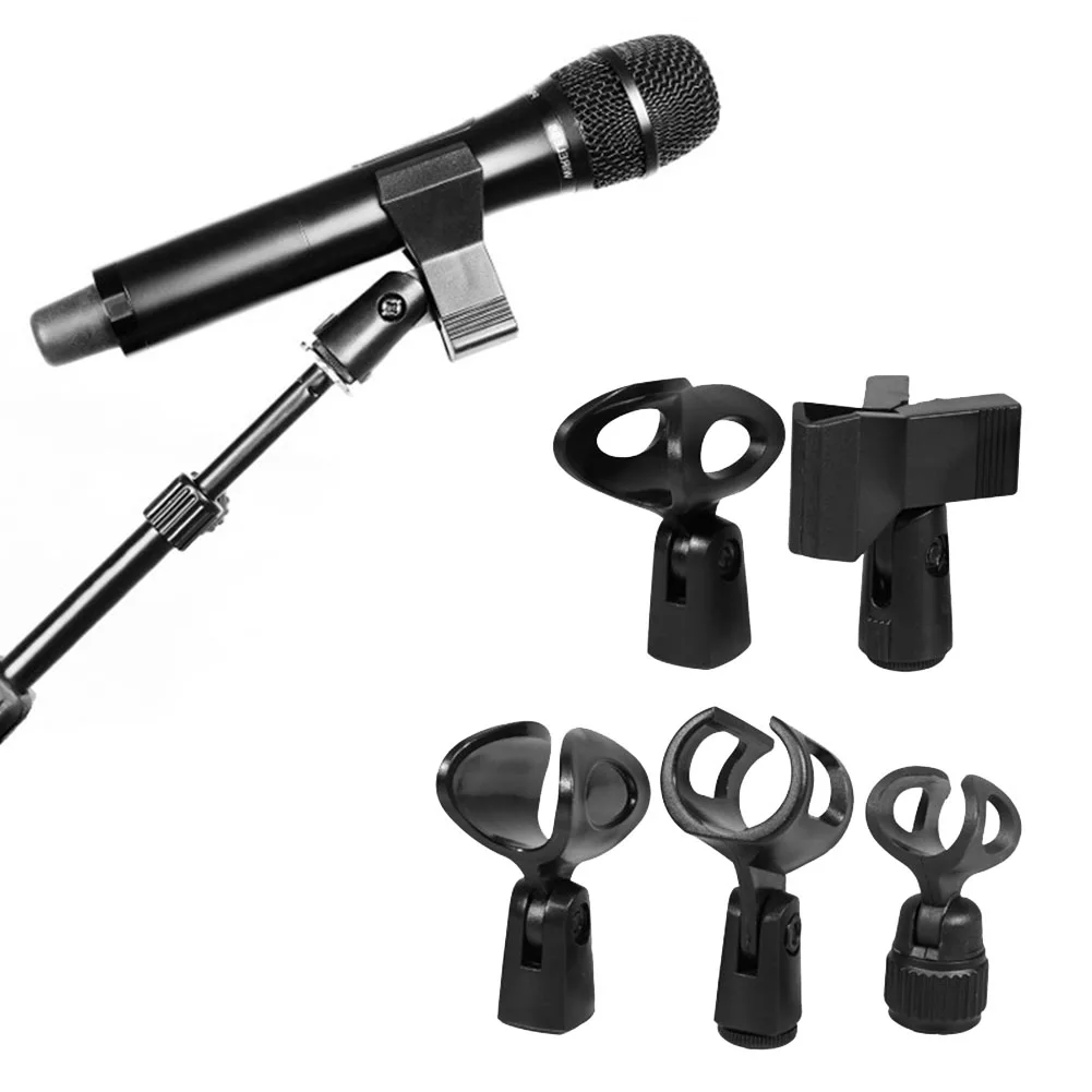 

Universal Microphone Clip Clamp With Adapter For Handheld Mic Mount Holder Stand 25mm Black Plastic Stand Clip Mic Accessories