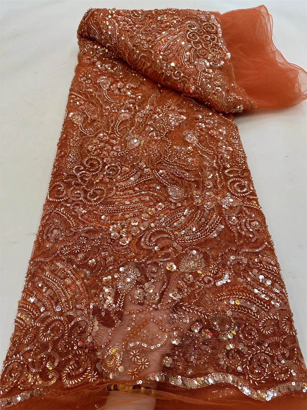 

Luxury African Sequins Beaded Lace Fabric 2023 High Quality Groom Nigerian Wedding Bridal Embroidery French Tulle Lace QF0848