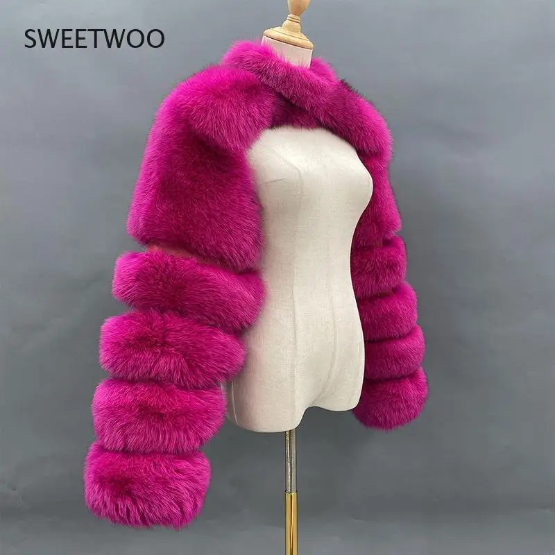 Fashion Winter High Quality Short Faux Fox Fur Coat Women 2021 Vintage Long Sleeve Warm Mink Slim Jackets Furry Coat Femme Top