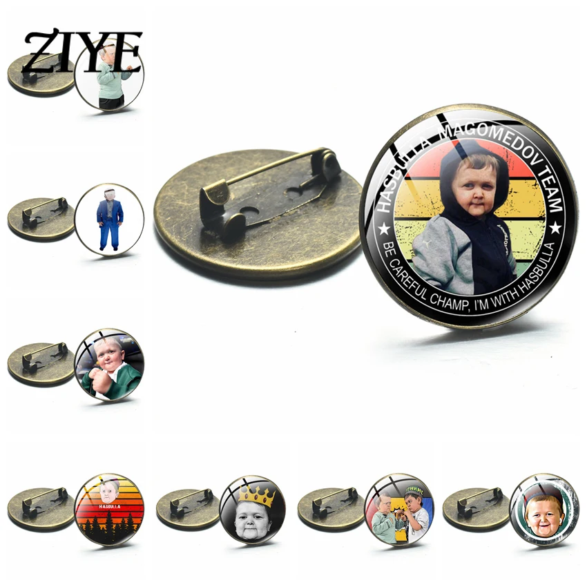 

Hasbulla Magomedov Meme Brooch Badges Pins Round Cute Mini Khabib Hasby Figure Lapel Pins Glass Cabochon Badge Accessories Gifts