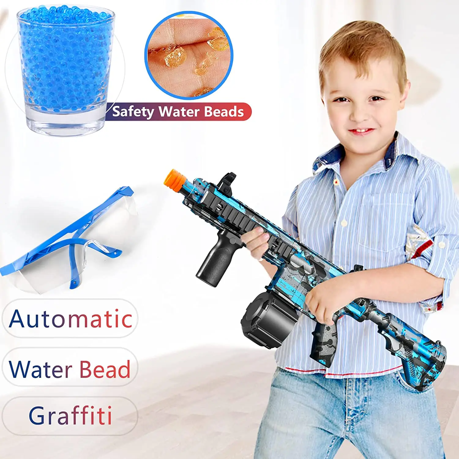 

2-in-1 Outdoor Toys M416 Manual & Electric Splatter Shooting Gun Gel Ball Blaster With 10000 Eco-Friendly Water Beads Goggles