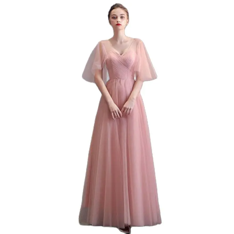 

Custom Made New Pink Bridesmaid Dresses Graduation Girl Lace Up Tulle Birthday Prom Wedding Party Dress Fashion Women Robes