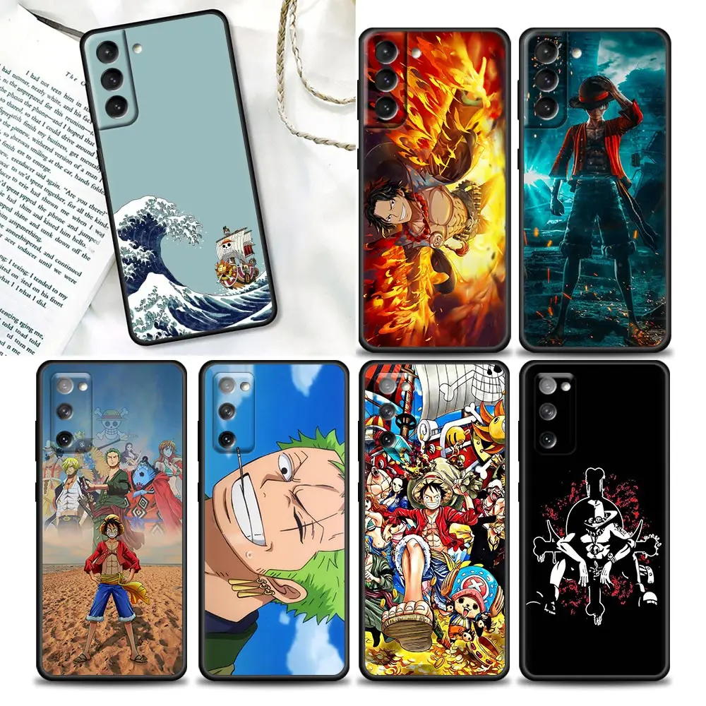 

One Piece Phone Case For Samsung Galaxy S20 S21 FE S10 S9 S8 S22 Plus Ultra S10e Case Luffy Zoro Ace Anime Black TPU Soft Cover