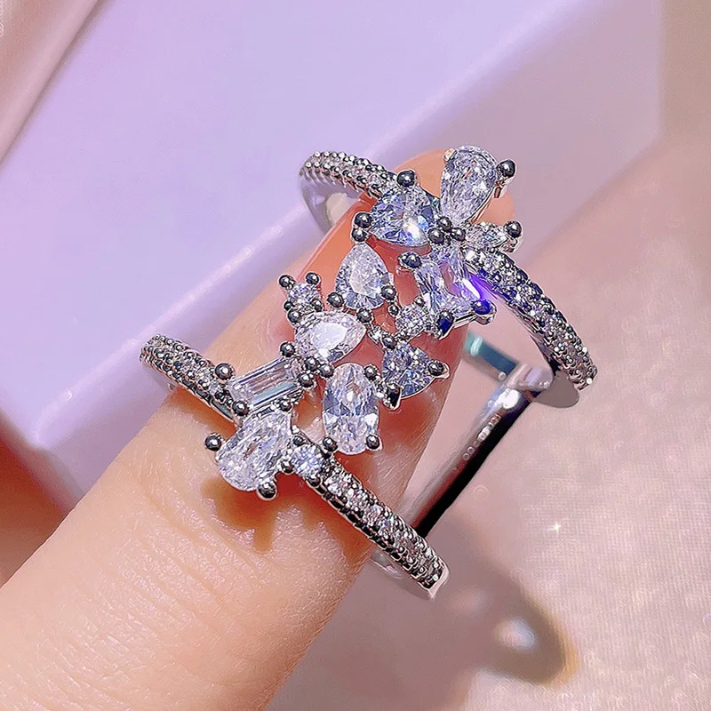 

Double-deck Bling Big Zircon Stone 925 stamp Hip Hop RIng for Women Fashion Wedding Engagement S925 plata Jewelry Best Gift