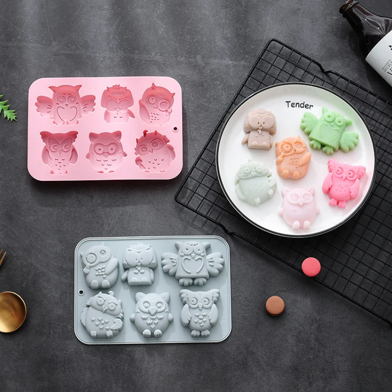 

6 Cavaties Owl Baking Tools Chocolate Candy Silicone Mold DIY Handmade Soap Plaster Mold Cake Decorating Tool Accessories