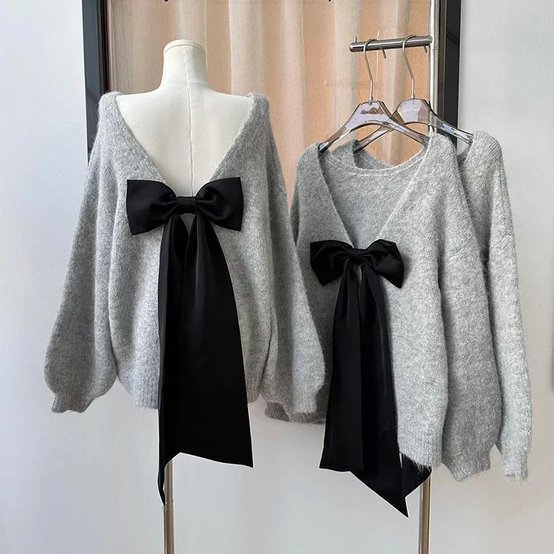 Вязаный свитер большого размера женский вязаный с открытой спиной осень-зима