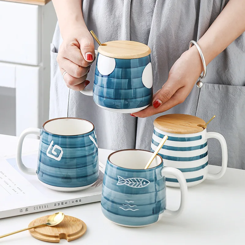

500 мл керамическая кружка японская ручная подглазурная роспись чашка для послеобеденного чая чашка для завтрака кофе молока пара чашка для ...
