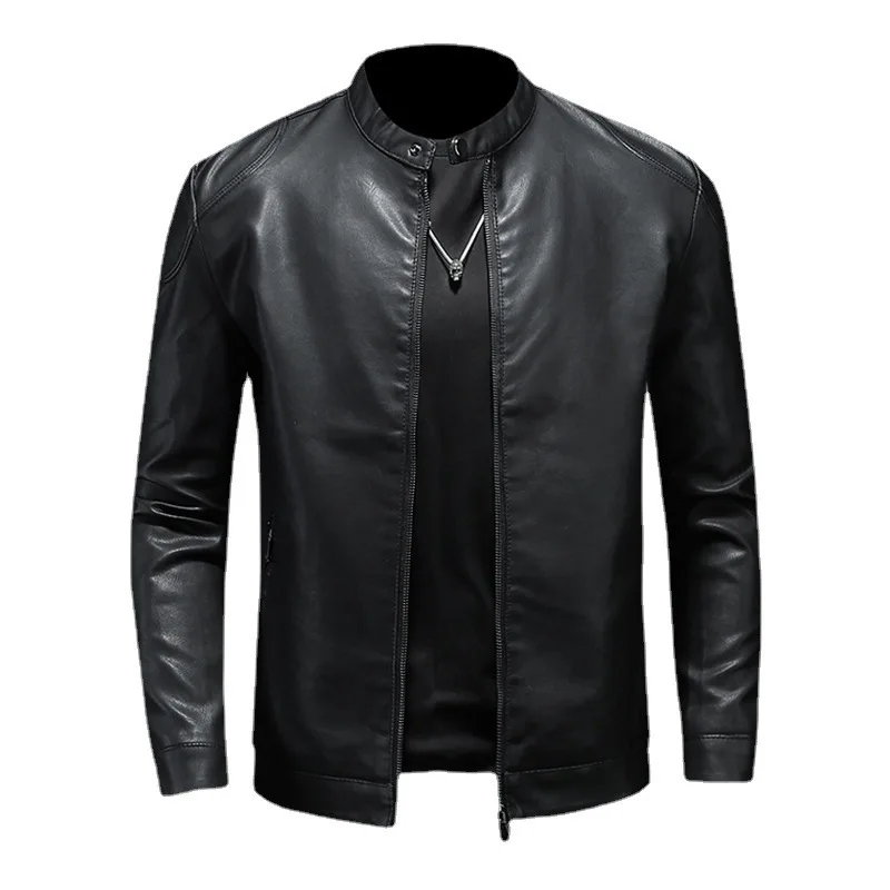

New Autumn Casual Men's Outerwear Trendy Flight Motorcycle Stand Collar Leather Jacket