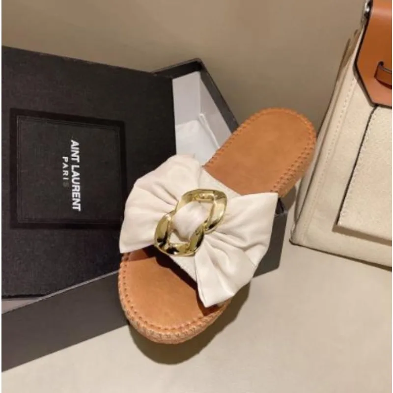 Сандалии женские с металлической пряжкой шлепанцы бантом мягкая подошва