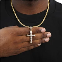 iced out baguette stone cross pendant silver gold plated cubic zircon pendant fashion hip hop jewelry for mens