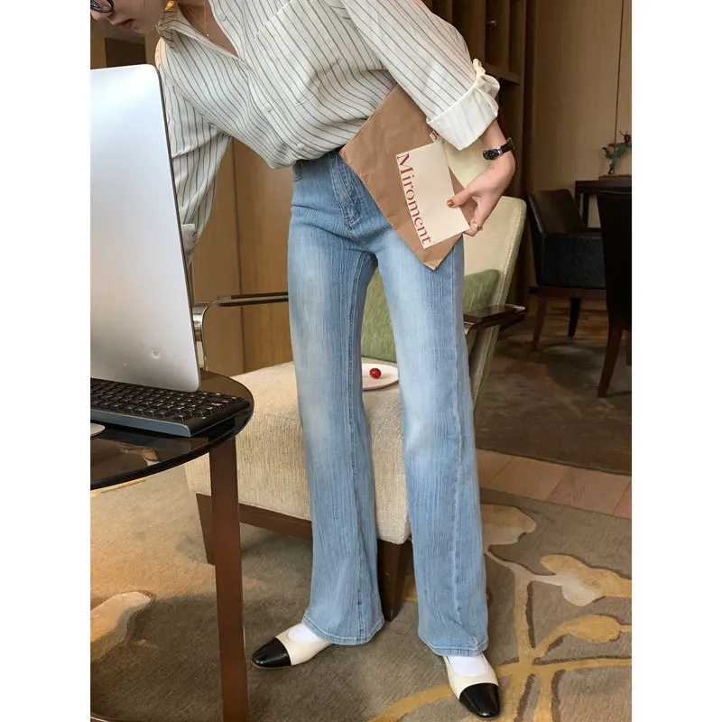 Women's Blue High Waist Jeans Autumn 2022 New Loose Straight Mop Pants Harajuku Washed Denim Trousers Women's Clothing