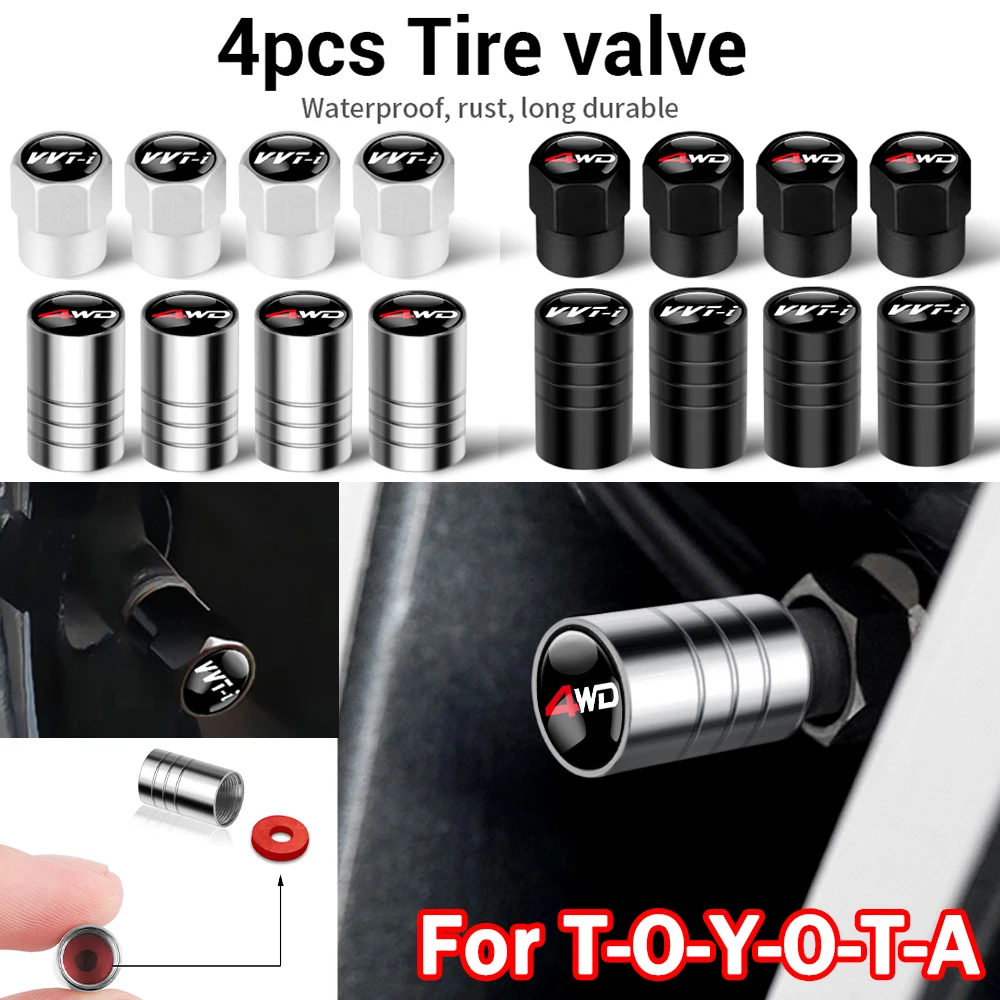 

4PCS Car Metal Wheel Tire Valve Air Stem Caps Cover for Toyota Prius C-HR 4WD Camry Crown Rav4 VVT-I Land Cruiser Auris Yaris