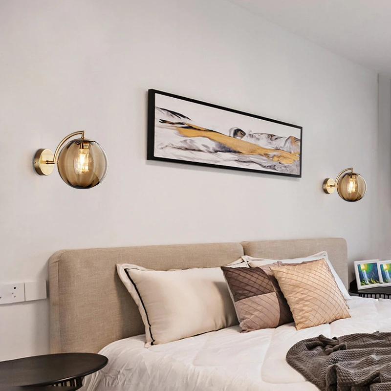 

Nordic Loft Glass Ball Wall Lights Lighting Modern Bedroom Bedside Wall Lamp for Living Room Hotel Aisle Home Indoor Decor Lamp