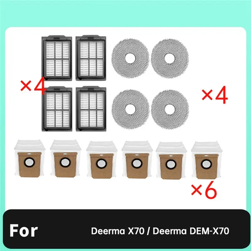 Фото B43C 14 шт. для Deerma X70 / DEM-X70: аксессуары для робота-пылесоса, HEPA-фильтр, насадка для влажной уборки, мешок для сбора пыли №2