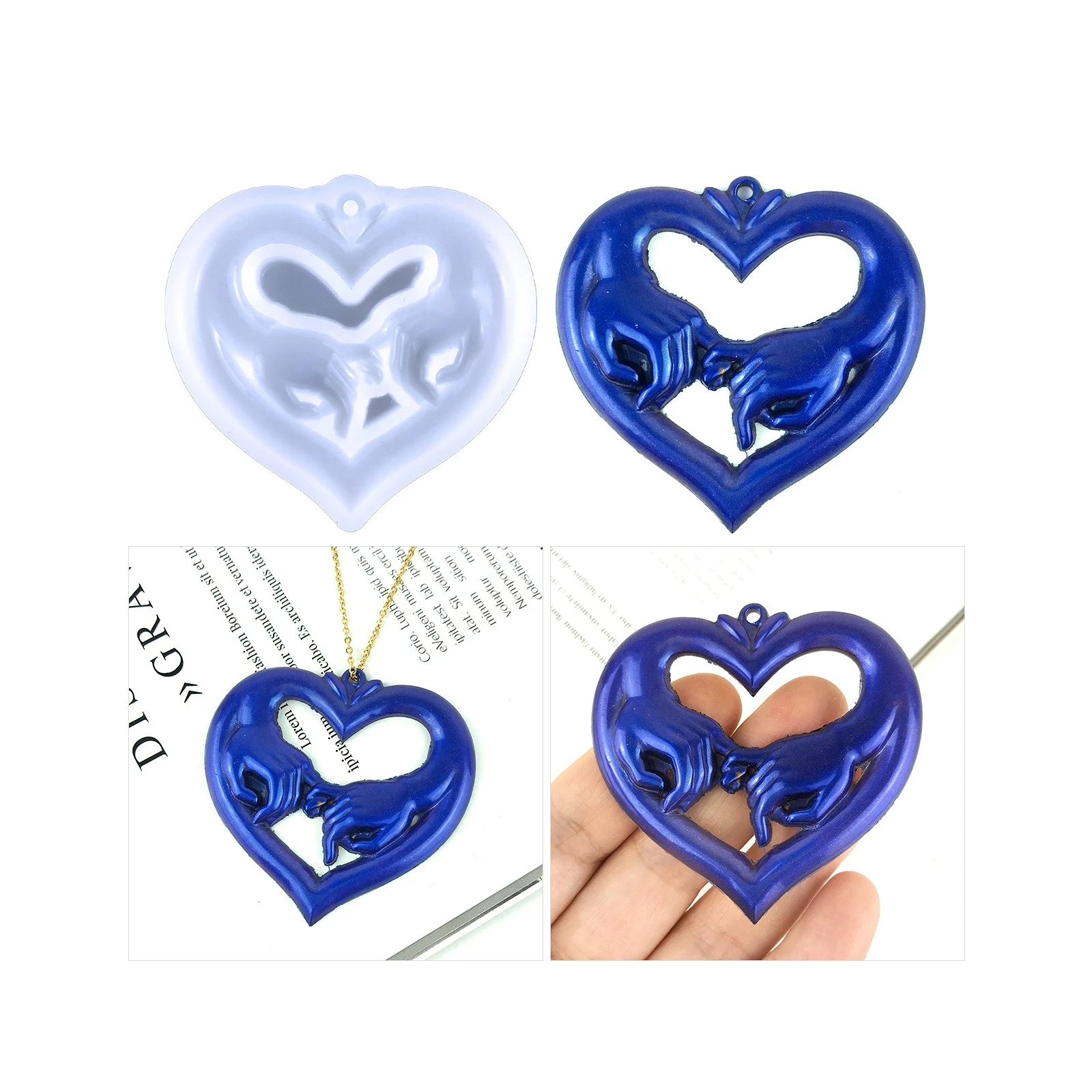 

WZNB 2Pcs Hearts Pendant Epoxy Resin Mold Mom Silicone Mould for Casting Mother's Day Charms Keychain Necklace Accessories Mold