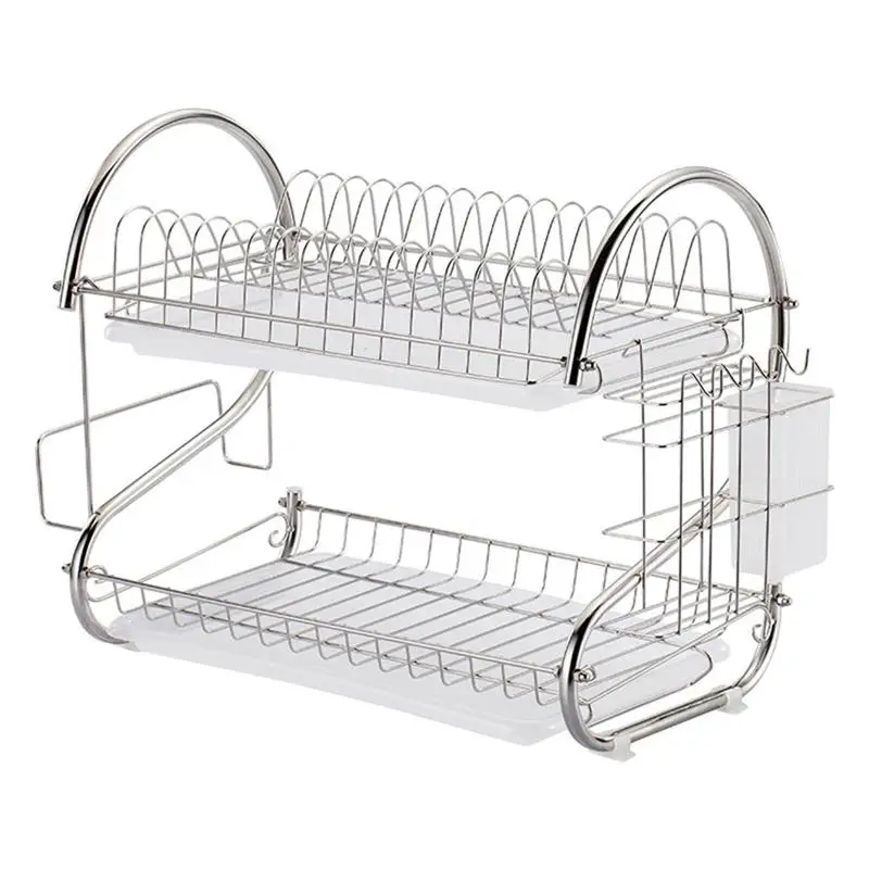 

Layer Dish Rack Kitchen Drying Dish Double Stainless Storage Steel Drain Rack Practical Dishes Organization Plates Stand Shelf