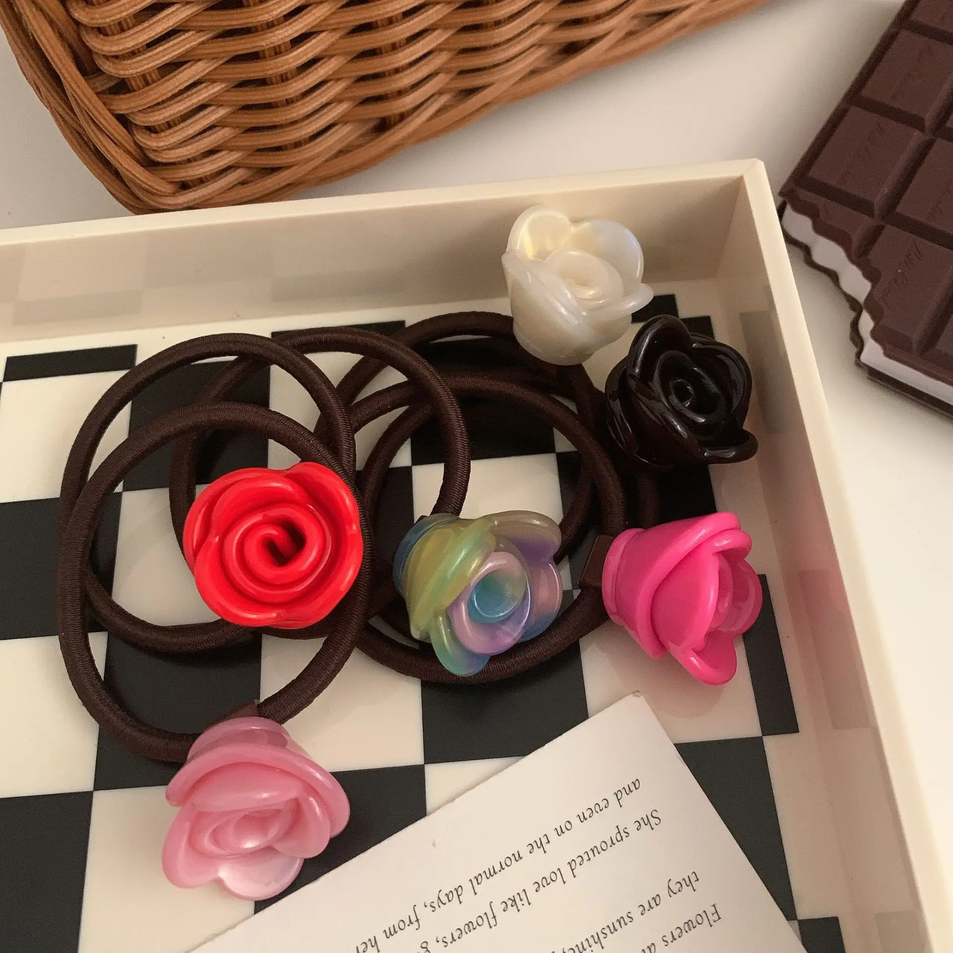 

Korean Fashion Premium French Rose Flower Elastlic Scrunchie Sweet Cute Acetate Hair Cord Head Cord Rubber Band Hair Accessories