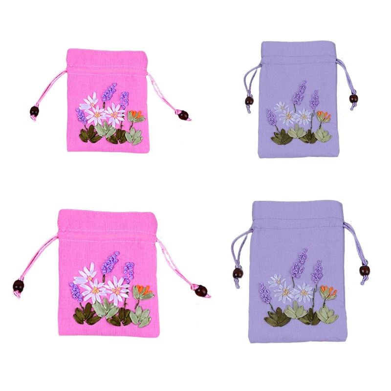 

Lavender Sachet Drawstring Mosquito Repellent Embroidery Imitation Hemp Bag for Closets Drawers Cars Wardrobes Fresh