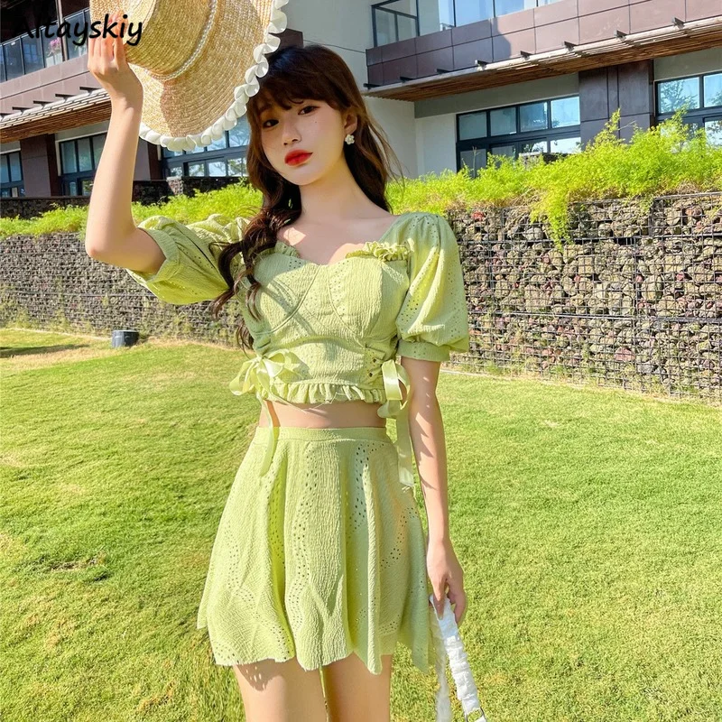 

Комплекты бикини, женские темпераментные стильные прозрачные простые бандажные с пышными рукавами, милые приталенные пикантные Дизайнерс...