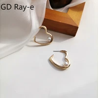 korean love heart pearl stud earrings for women simple fashion metal earrings girls sweet cute jewelry engagement gifts 2148