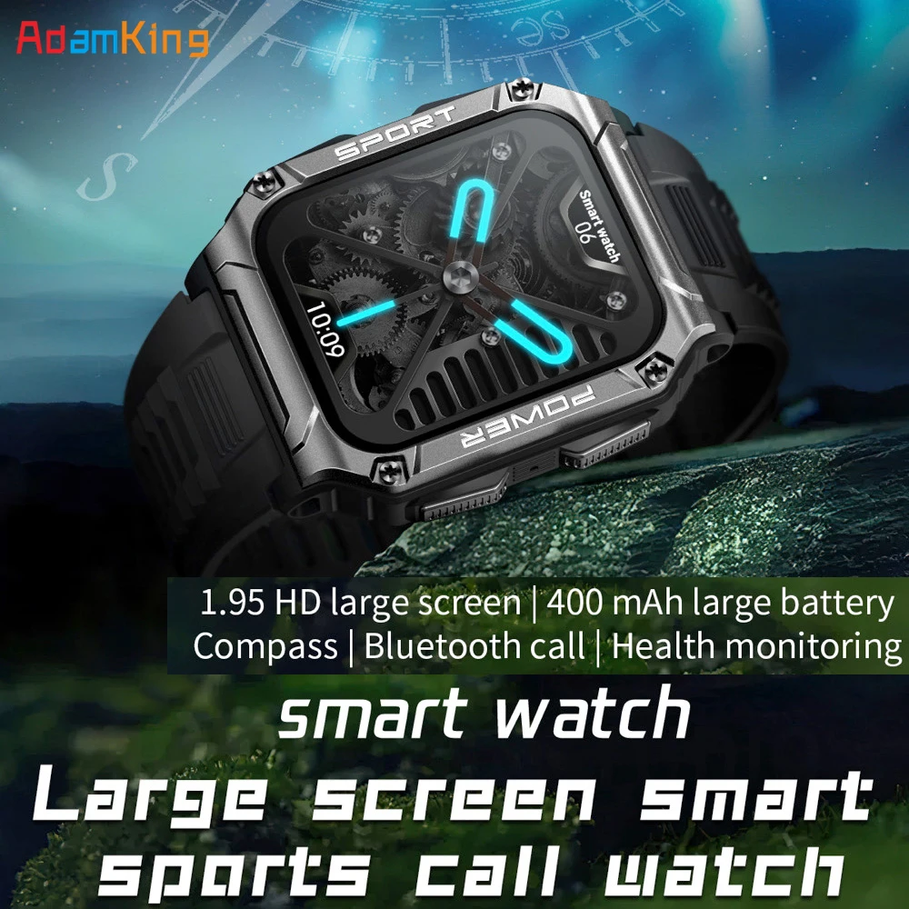 

1.95" Screen Blue Tooth Call Smart Watch Men Smartwatch Heart Rate Monitor Waterproof Music Sleep Outdoor Compass Sports Fitness
