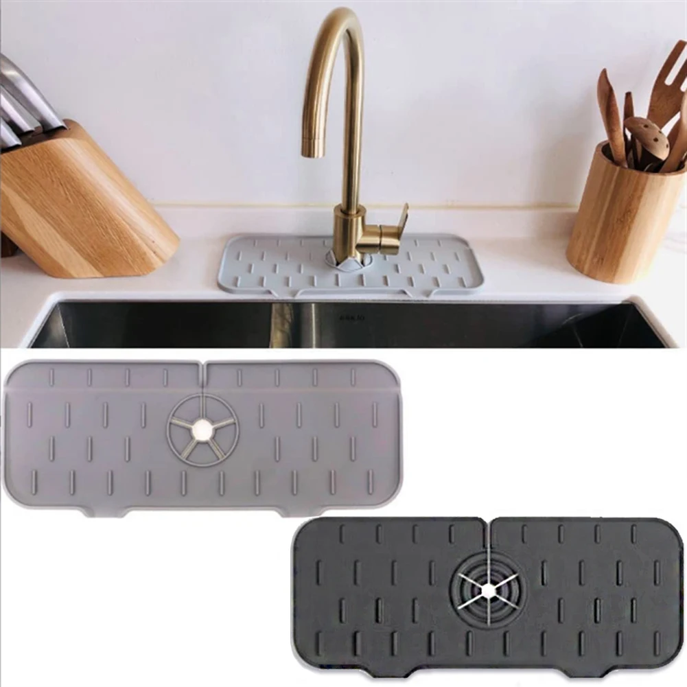 

Faucet Waterproof Pad Silicone Water Tap Mat Quick Dry Sink Tray Splash Drain Pads Bathroom Kitchen Countertop Protector Mats
