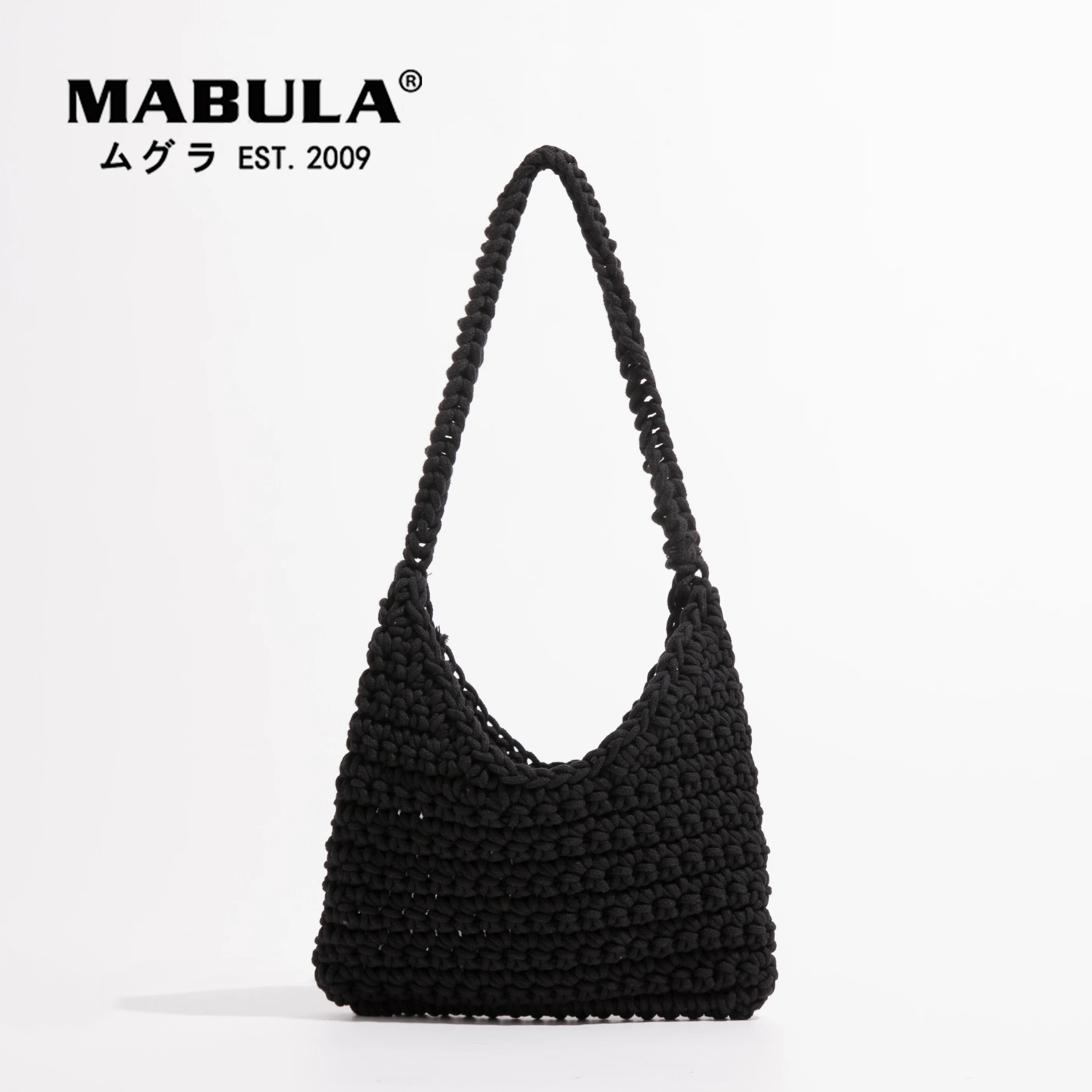 

MABULA Brand Beige Crochet Women Beach Shoulder Purse Handwoven Simple Stylish Cotton Hobo Bag Eco Friendly Shopper Handbag