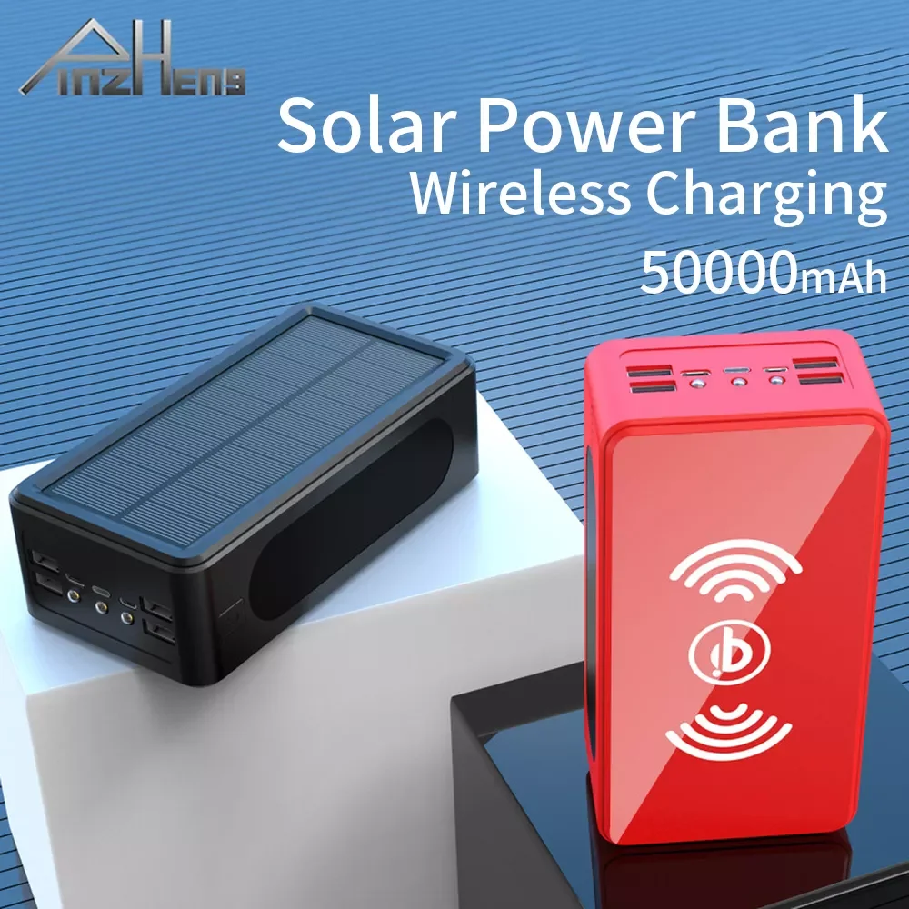 

2023New PINZHENG 50000mAh Wireless Solar Power Bank For Outdoor Camping Phone PowerBank Portable Charger Battery Display Poverba