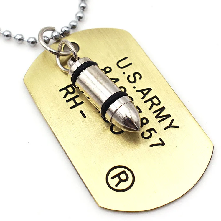 

New Military Bullet Dog Tag Pendant Necklace for Men USA Army Military Soldier Gold Black Silver Color Necklaces Males Jewelry