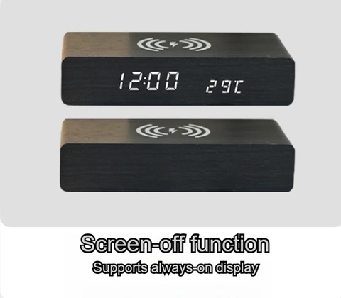 Цифровой будильник в тонах дерева со светодиодным дисплеем, беспроводная зарядка, время, температура, дата для спальни, квартиры, украшения дома