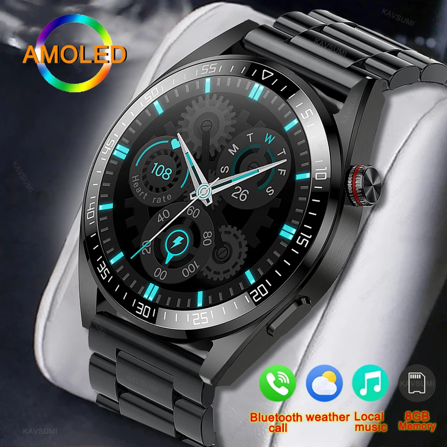 

New Men Smart Watch 454*454 HD AMOLED Screen Bluetooth Call 8G RAM Local Music Watches Men Fashion Smartwatch for Huawei Xiaomi