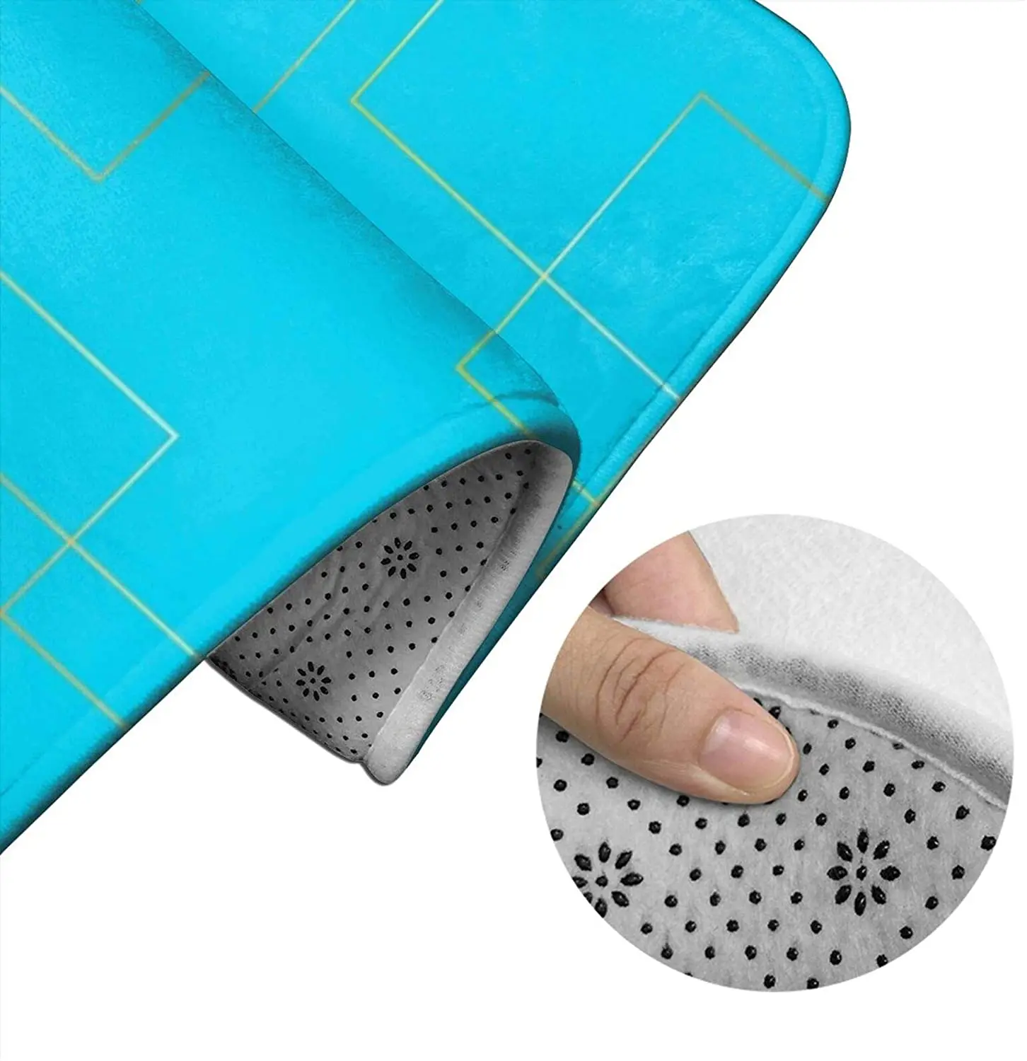 

Art Deco Geo Aqua Bathroom Mat Sets 3 Piece Set Rugs Memory Foam Mat Set Toilet Seat Cover Bath Mat lid Cover