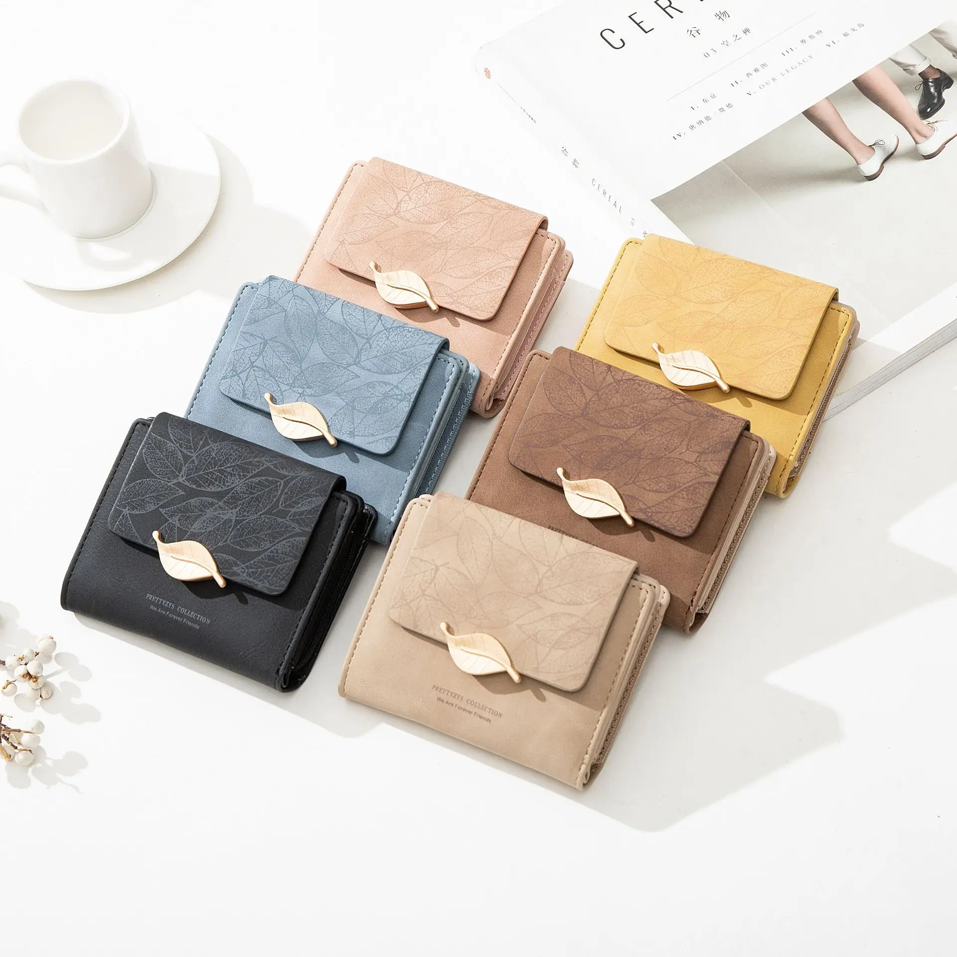 New PU Leather Retro Long Wallets for Women 2022 Simple Frosted Leaf Zipper Buckle Card Holder Large Capacity Women's Clutch