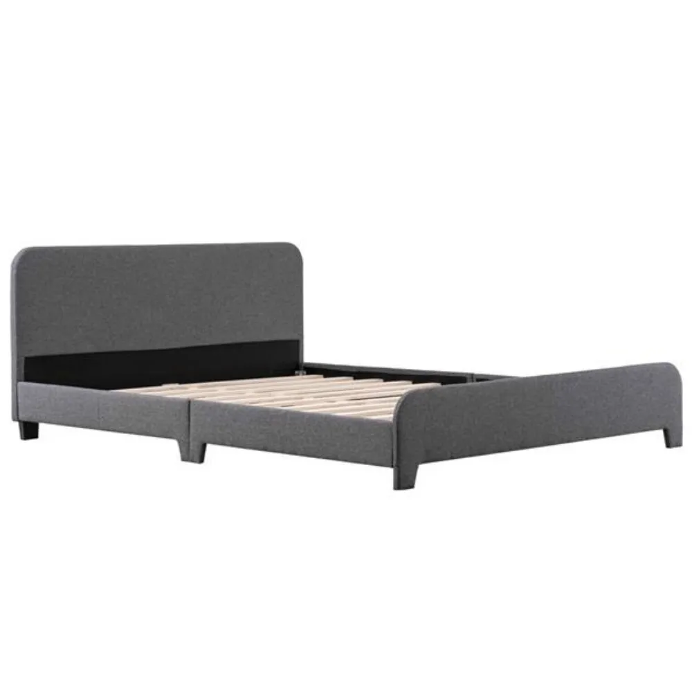 Soft Bed With Curved Corners And Dark Gray Linen  At The End Of Bed  Queen Easy To Assemble Stylish And Modern