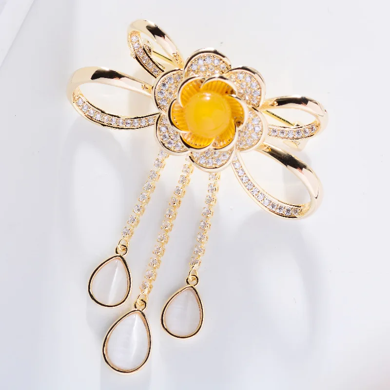 Медная инкрустированная цирконием Элегантная Брошь-бант в китайском стиле с