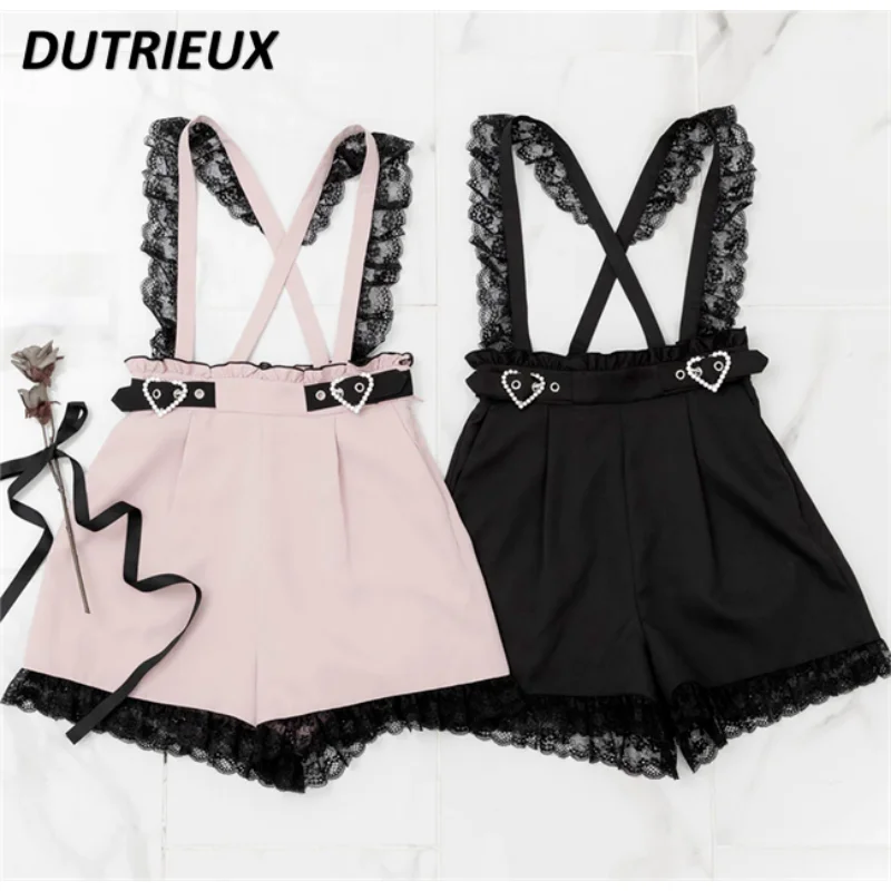 Spring and Summer Women's Shorts New Suspender Shorts Female Loose Slimming Rojita Japanese Style Cute Lace Lolita Casual Shorts