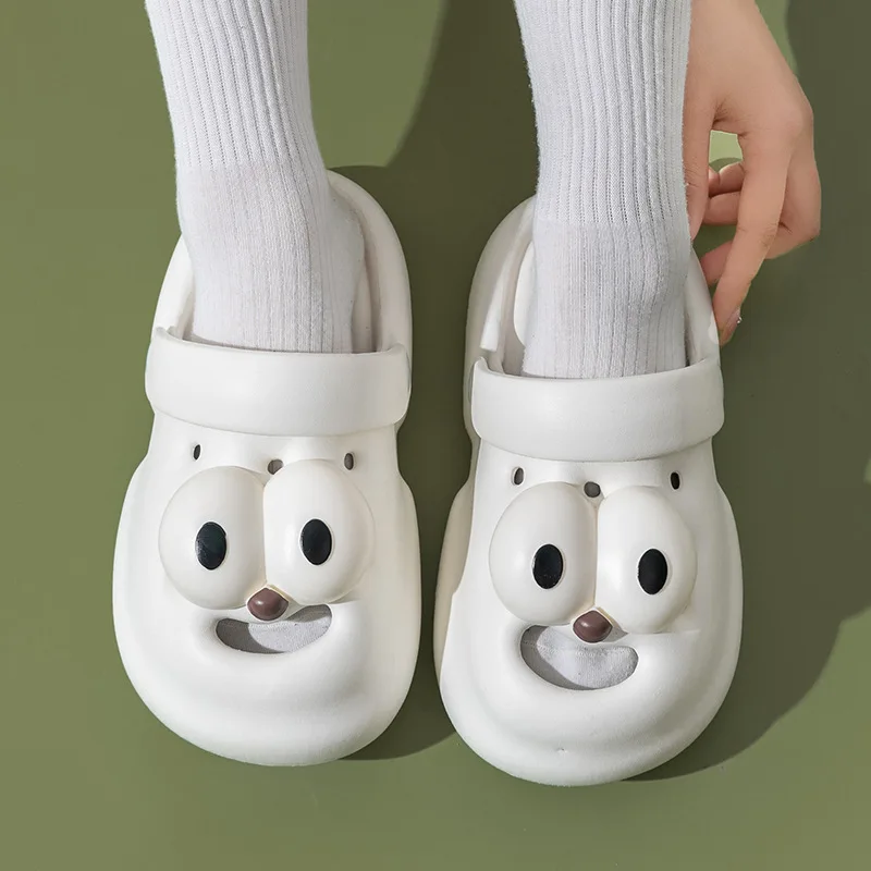 Women's Cartoon Big Eyes Decor Flats Slippers Summer Non-Slip Home Bedroom Casual Slides Bathroom Indoor Soft EVA Platform Shoes