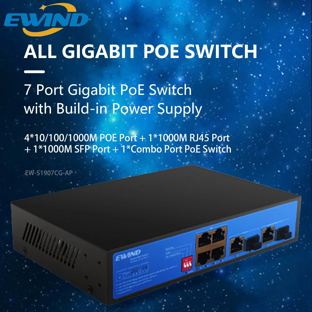 

EWIND Gigabit POE Switch 10/100/1000Mbps Ethernet Switch Fiber Network Switches Full GIgabit with SFP for IP Camera/Wireless AP