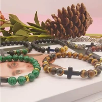 new 8mm energy natural stone bracelet metal cross bracelet bracelet for women men jewelry accessories