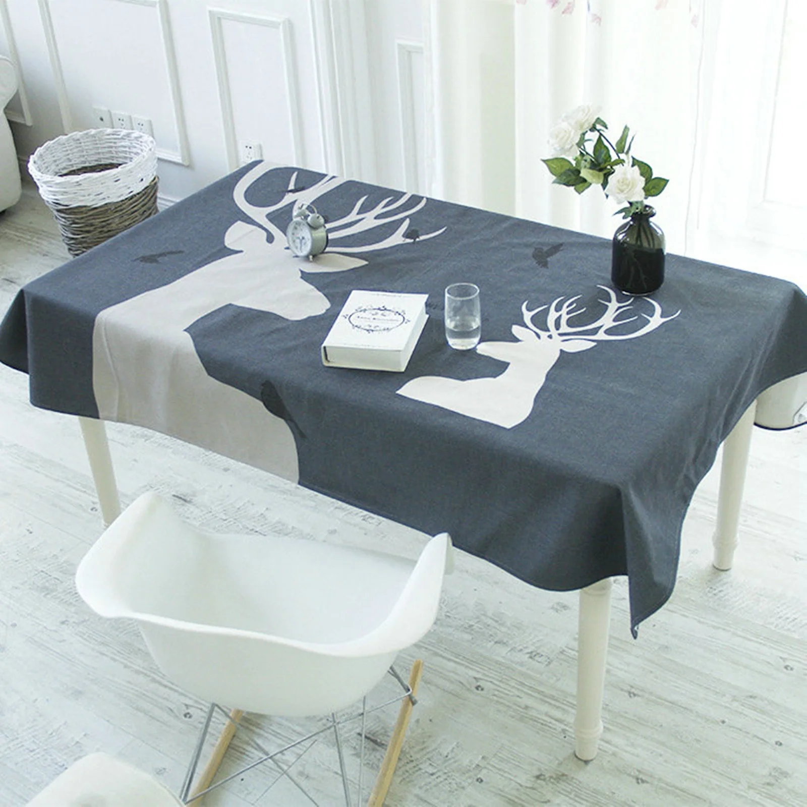 

Скатерти из хлопка, водонепроницаемые чехлы для стола, украшение для обеденного стола синего оленя, журнального столика