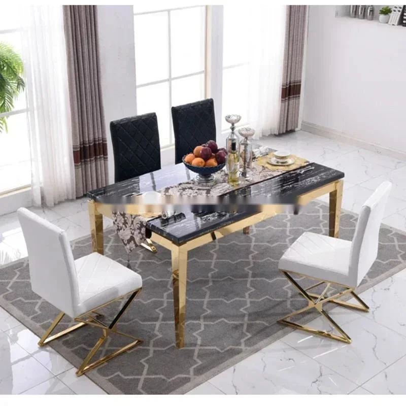 Набор из 4 обеденных стульев с золотым каркасом нержавеющей стали кожаная спинка